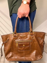 Prada Vitello Shine Leather Brown Handbag Tote Bag