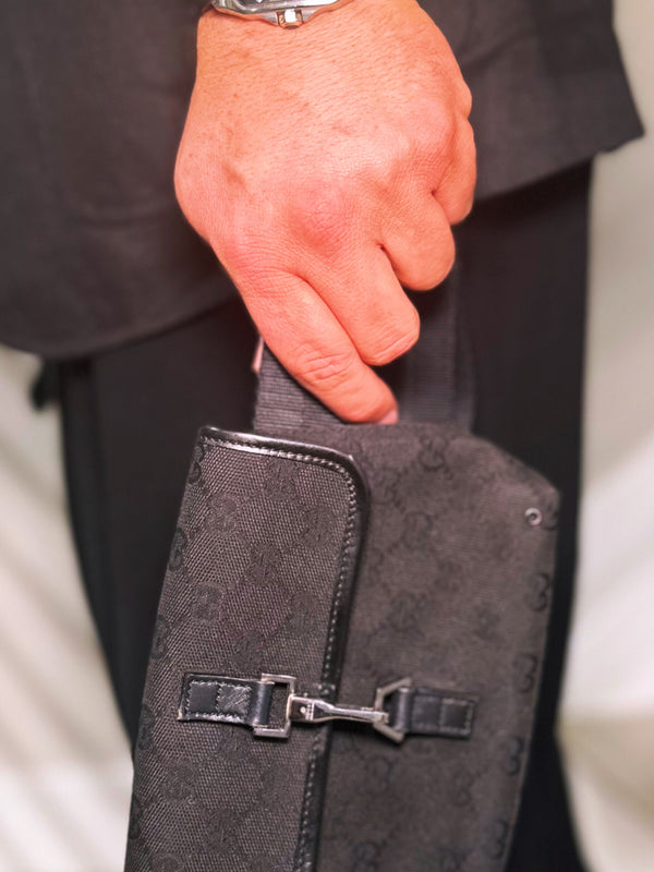 GUCCI Body bag bum bag Black Black SilverHardware GG canvas GG