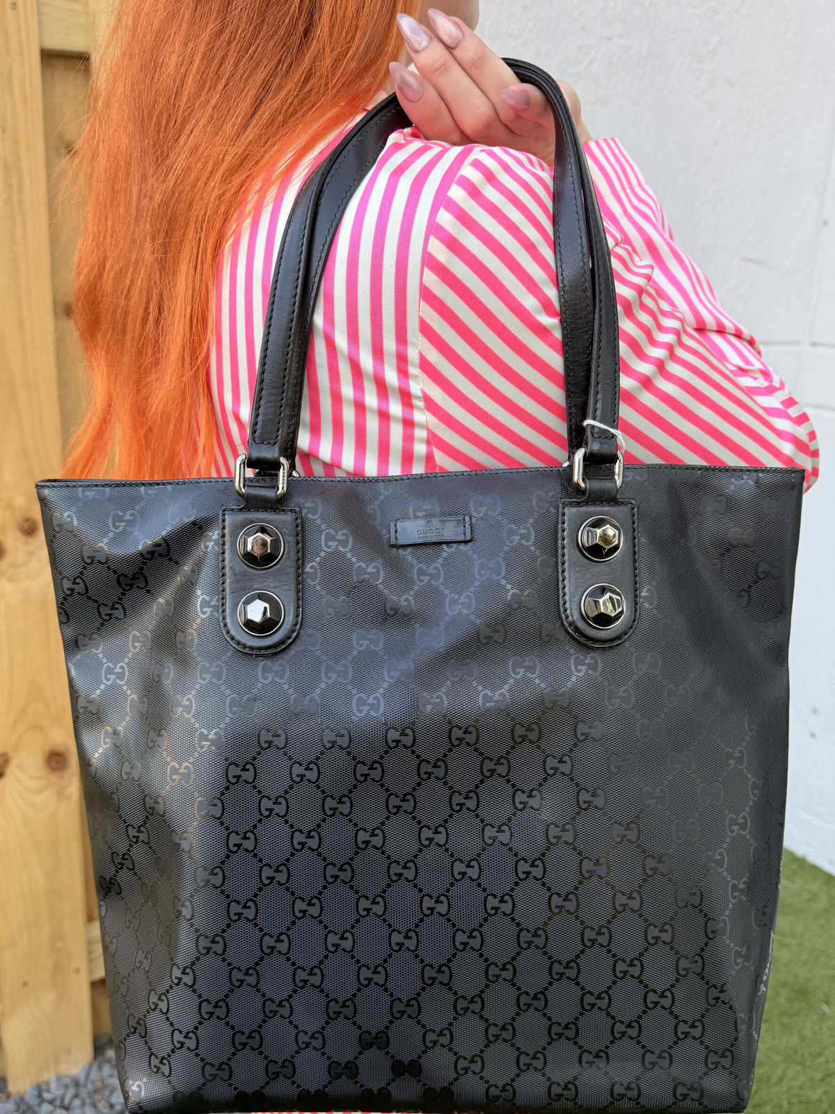 Gucci GG Imprime PVC x Leather Black Tote Bag
