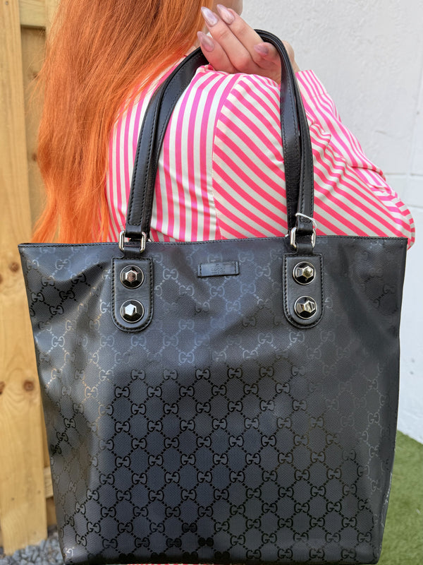 Gucci GG Imprime PVC x Leather Black Tote Bag
