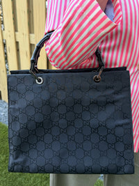 Gucci Hand Bag Bamboo Black Nylon