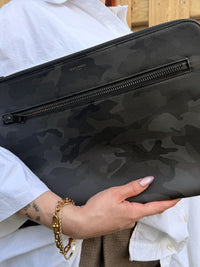 Saint laurent clutch bag gray leather camouflage