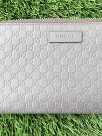 GUCCI Micro Ssima GG Logo Leather Zip AroundLong Wallet Gray