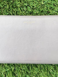 Saint Laurent Logo Leather Zip Around Long Wallet Gray