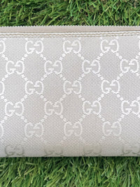 GUCCI GG Imprime Silver Leather Round Zip Long Wallet
