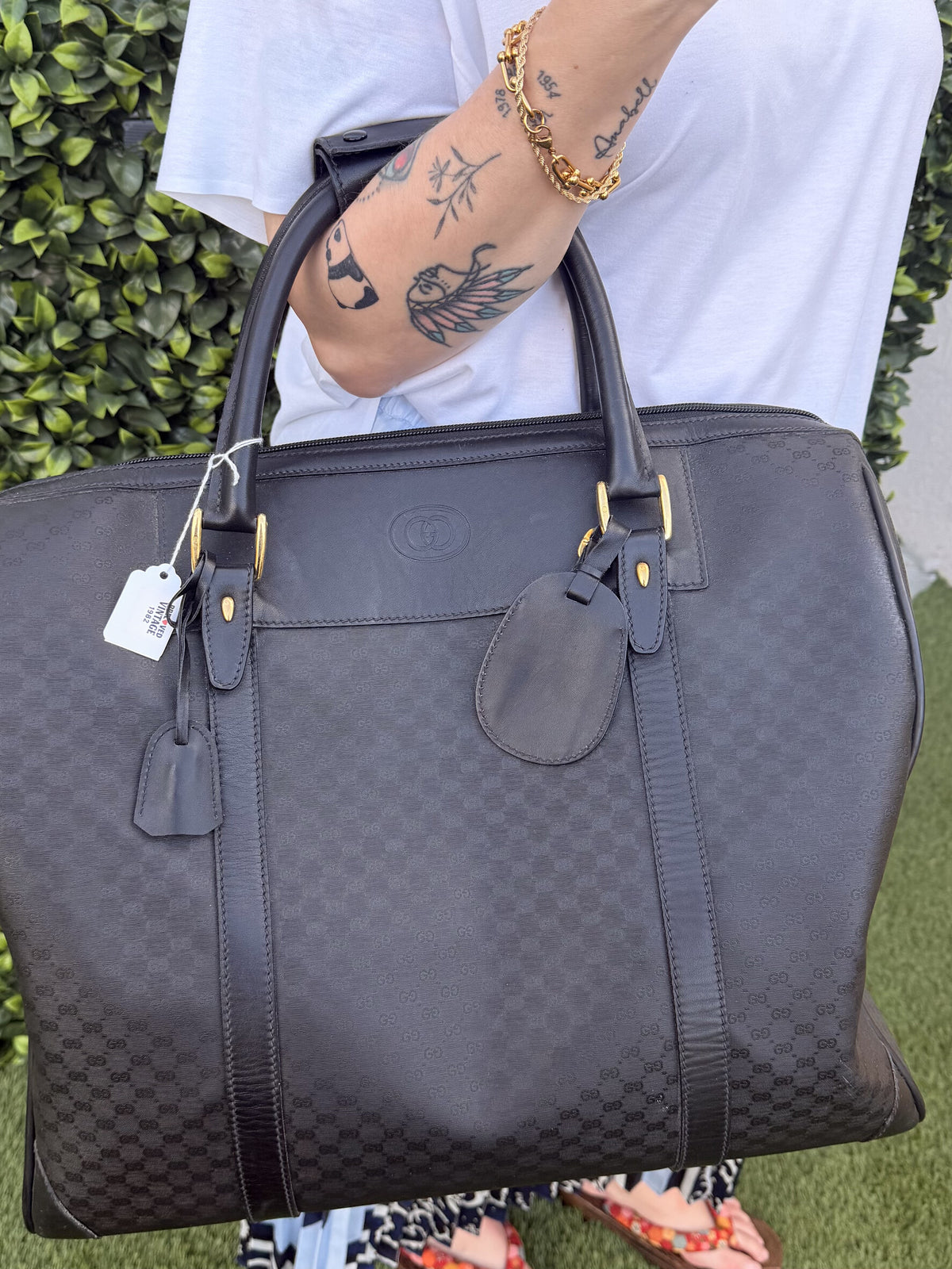 Vintage Gucci Hand Travel Bag Black PVC