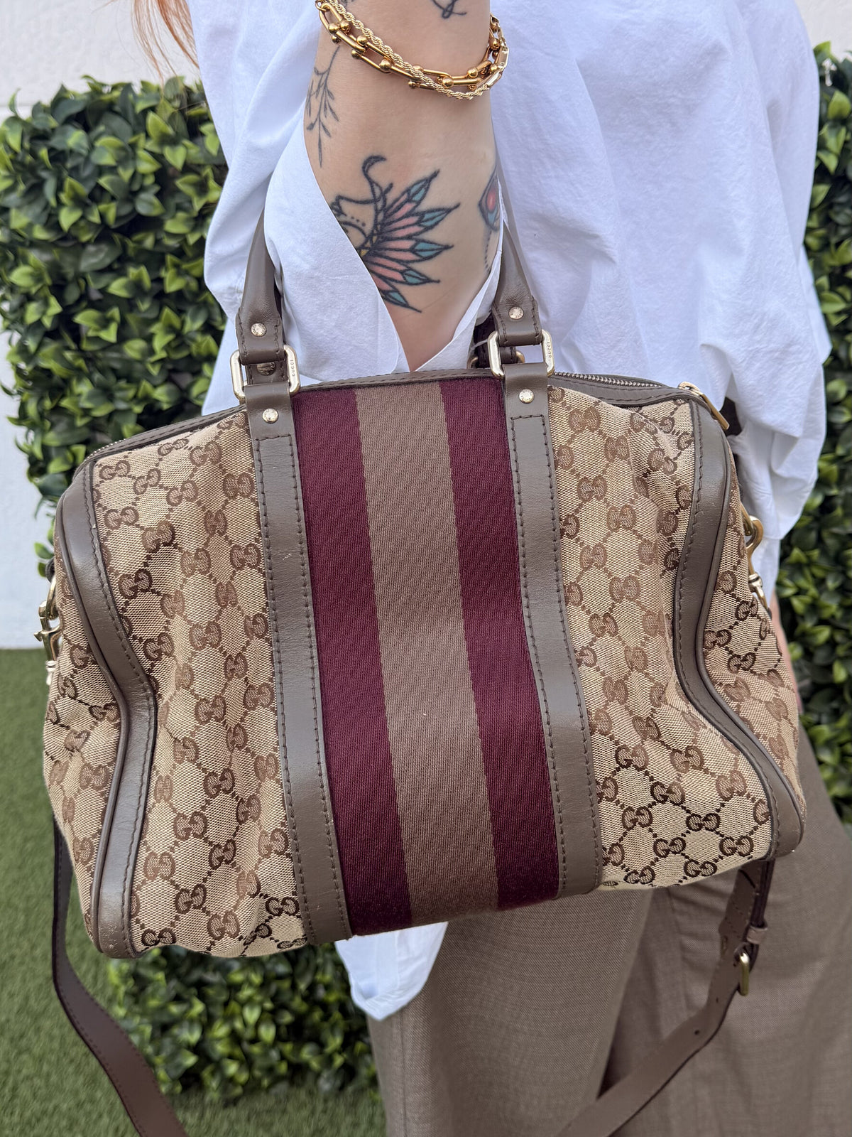 Gucci GG Canvas Beige Deca Sherry line 2-Way Boston Bag