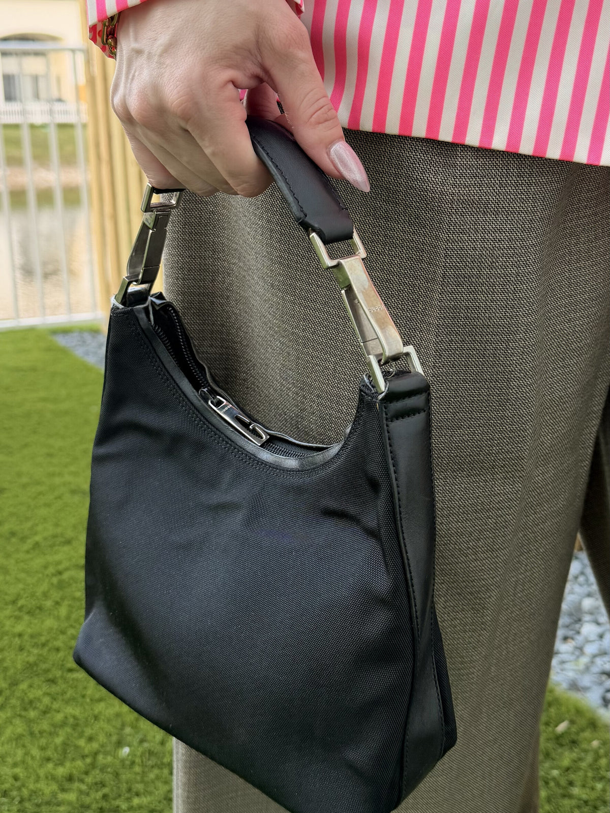 Gucci Canvas Leather Black Hand Bag (Mini)