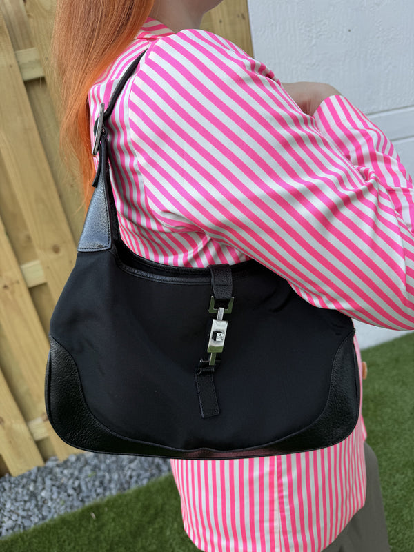 GUCCI Jackie Canvas Leather Black One-Shoulder Bag