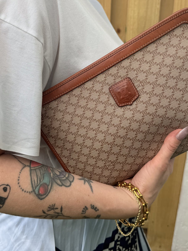 Celine Macadam Beige/Brown PVC Leather Clutch Bag