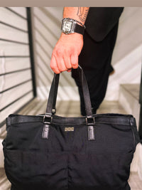 GUCCI Hand Bag Nylon Black Silver "Weekend Bag"