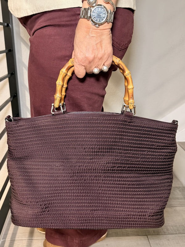 Gucci Bamboo Handle Nylon Purple Hand Bag