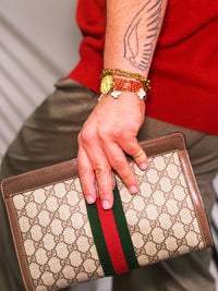 Gucci GG Supreme Sherry Line Beige Brown Clutch Bag