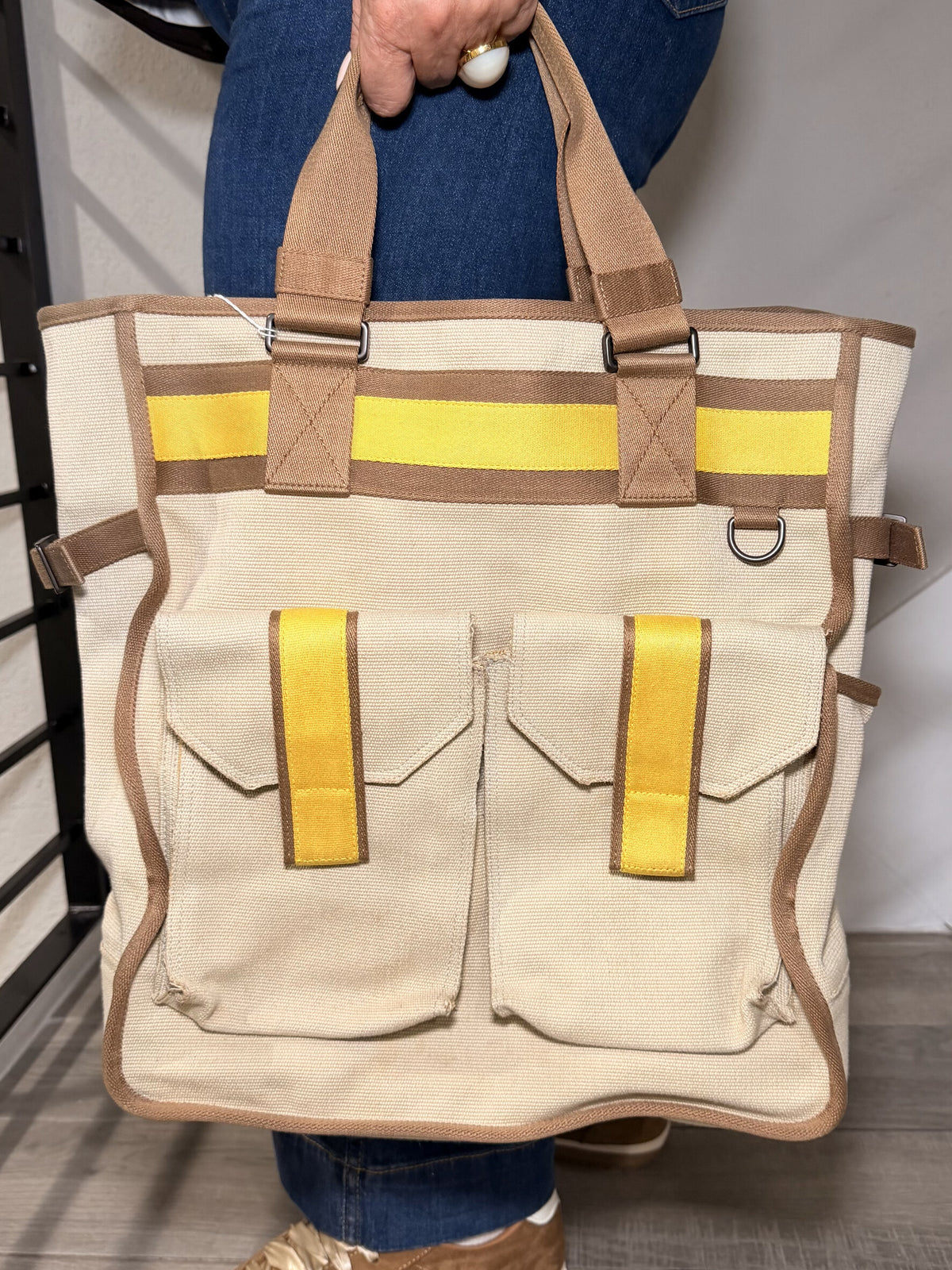 Bottega Veneta Hand Bag Beige Canvas
