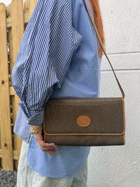 Gucci Vintage Logo Canvas Leather Brown Shoulder Bag