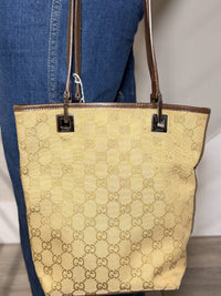GUCCI GG Canvas Tote Bag Beige Silver Hardware