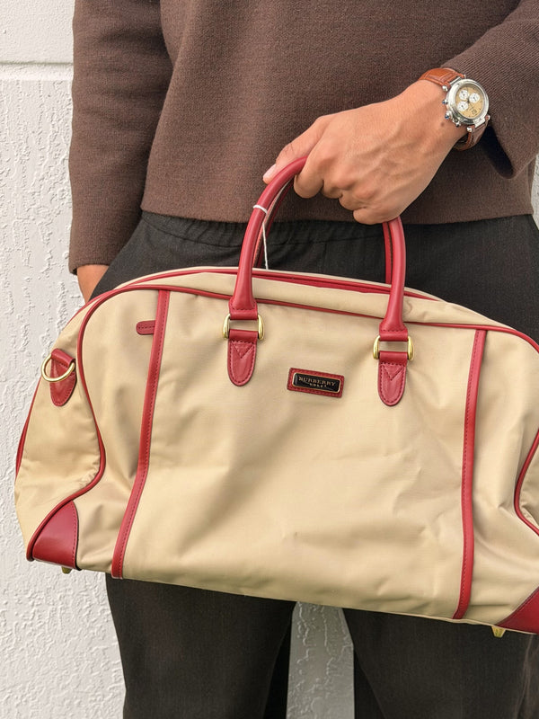 BURBERRY Boston Bag Nylon 2way Beige Gold " Weekend Bag"