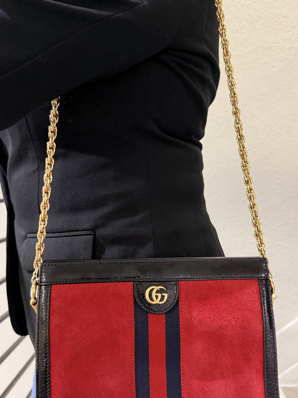 Gucci ophidia chain shoulder bag red suede leather