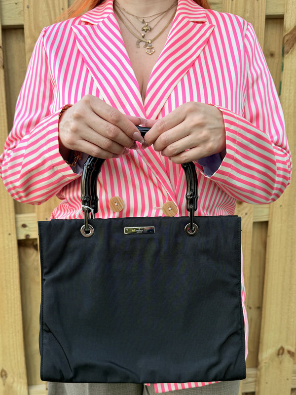 GUCCI Bamboo Black Nylon Handbag