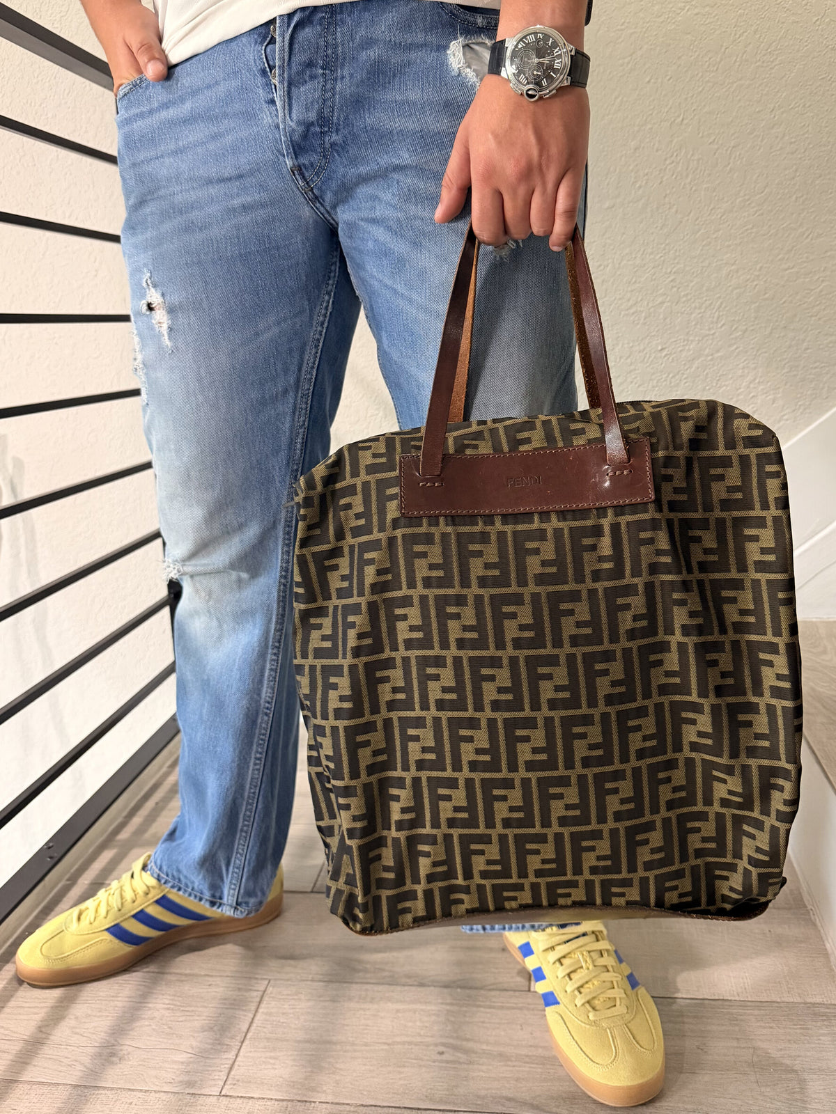 Fendi Zucca FF Foldable Leather Nylon Bag