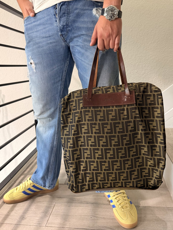 Fendi Zucca FF Foldable Leather Nylon Bag