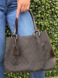 Gucci GG Canvas x Leather DarkBrown  Tote