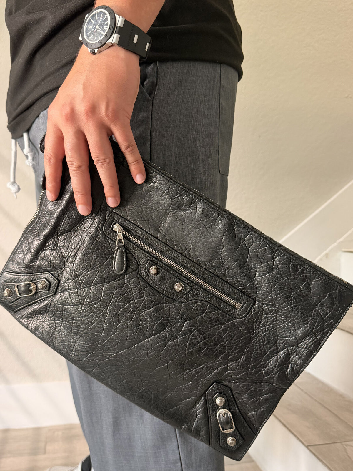 Balenciaga Clutch Black Bag Leather