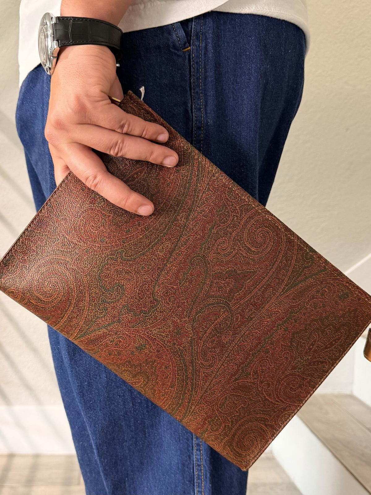ETRO Clutch Bag PVC Leather Brown