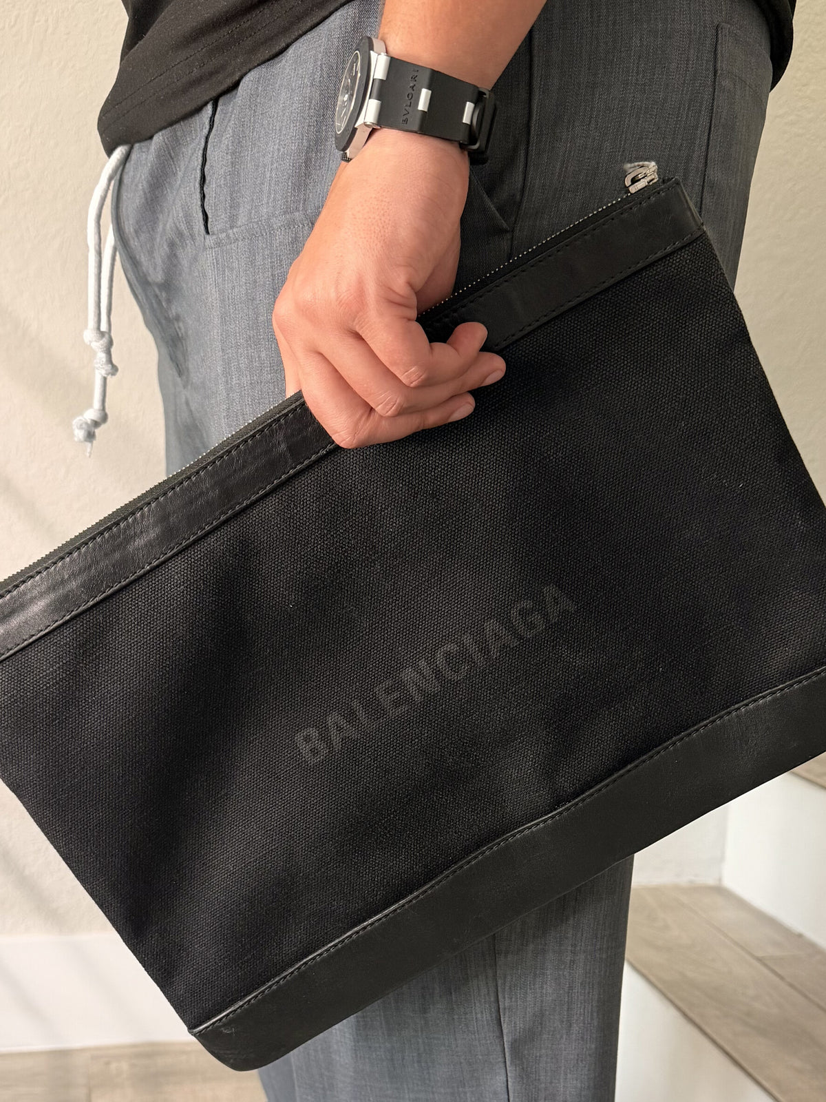 Balenciaga Clutch Bag Brown Canvas