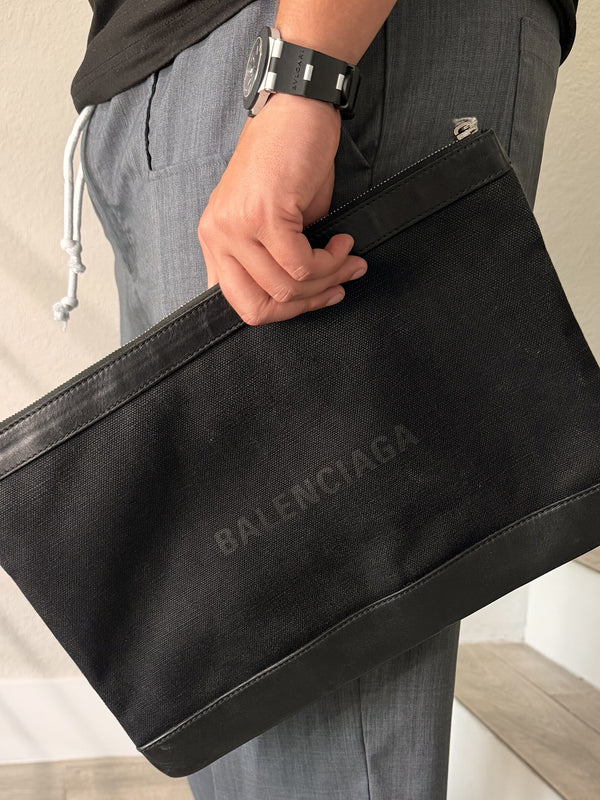Balenciaga Clutch Bag Brown Canvas