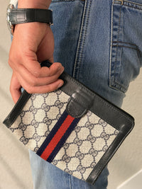 Gucci Parfums GG Supreme Sherry Line PVC  Leather Navy Clutch