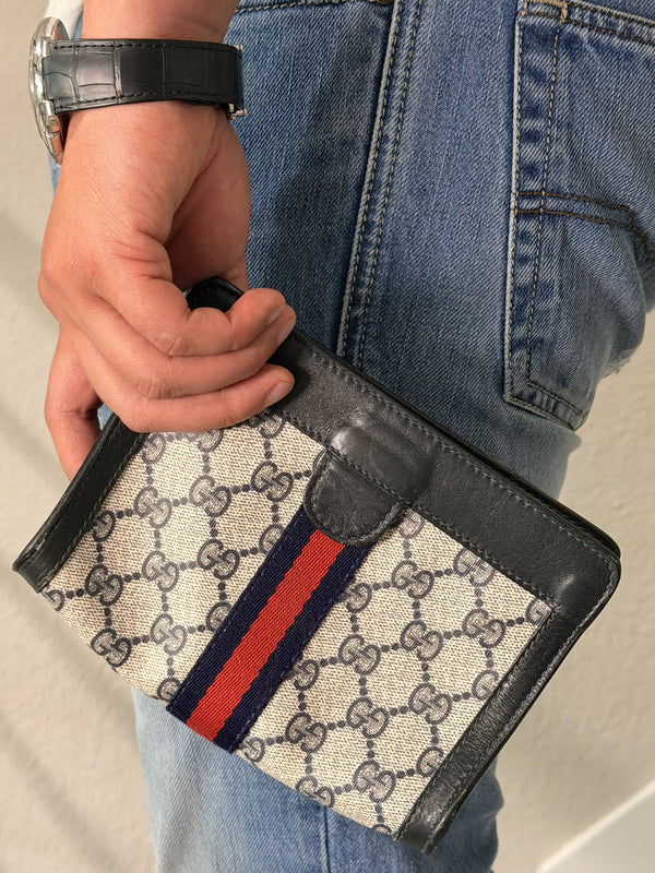 Gucci Parfums GG Supreme Sherry Line PVC  Leather Navy Clutch