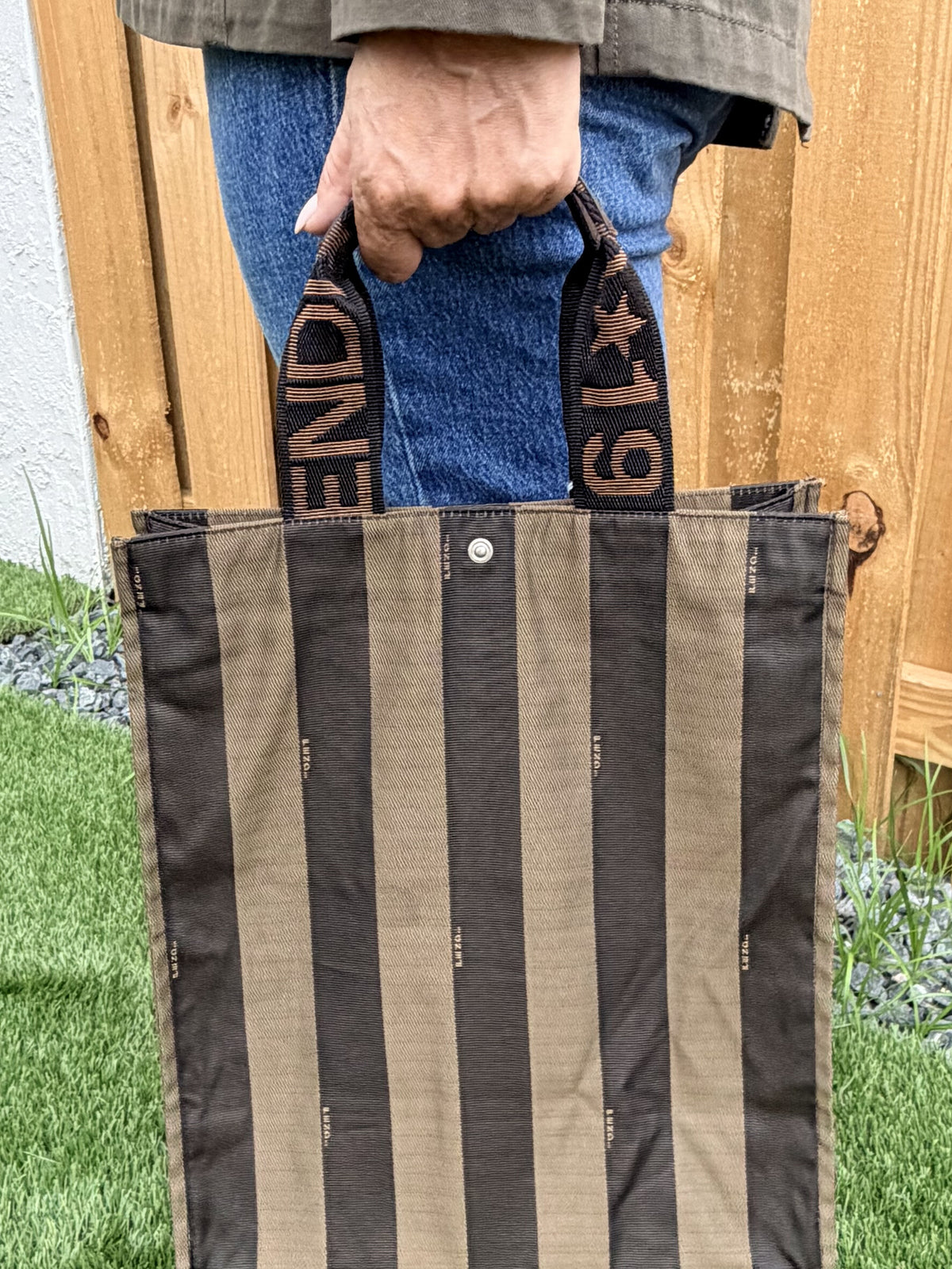 Fendi Pecan Pattern Nylon Khaki Tote Bag