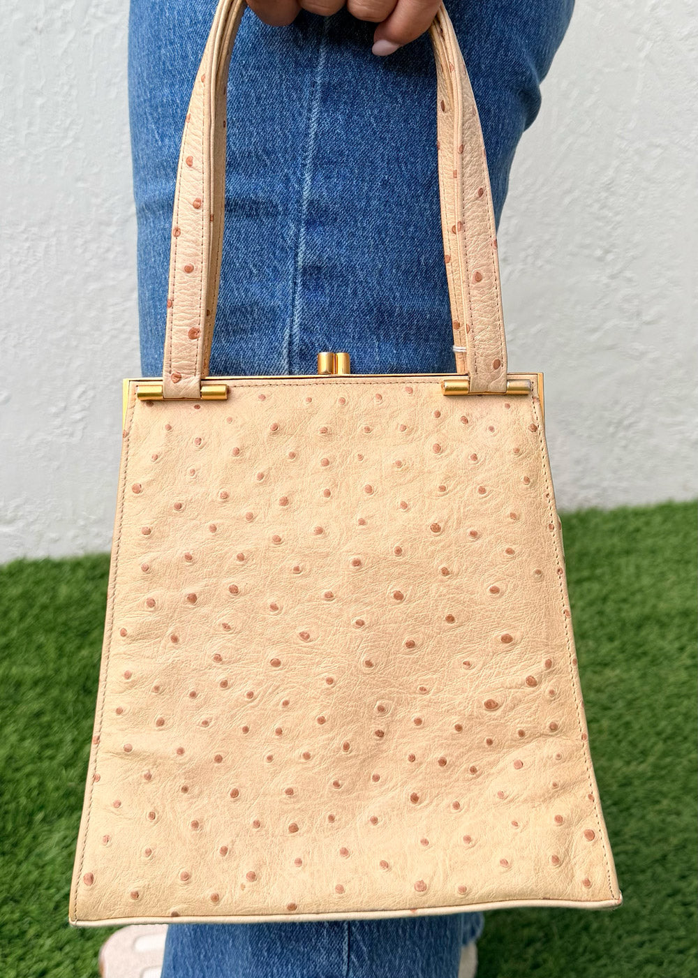 Charles Jourdan Ostrich handbag with gold hardware