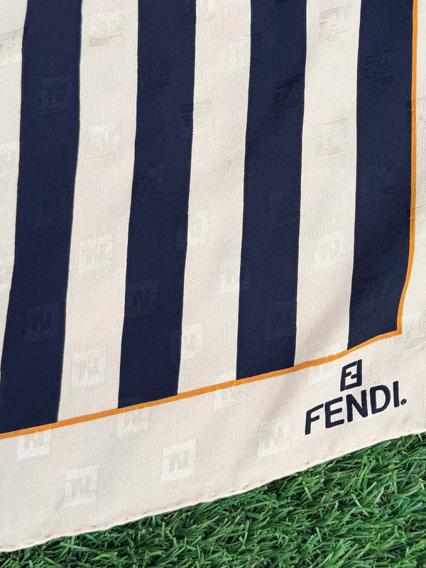 Vintage Fendi Black & Beige Striped Silk Scarf Foulard