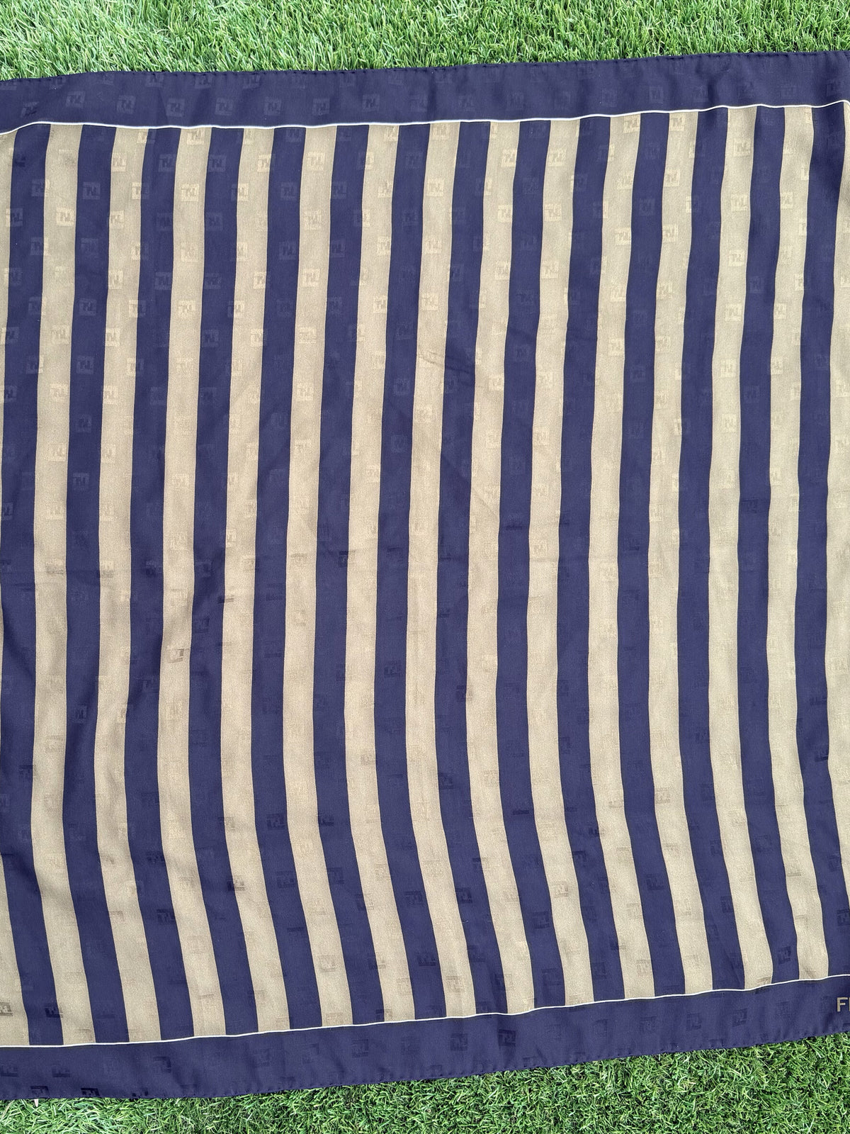 Fendi Zucca print Stripes Logo Khaki Silk Scarf