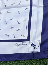 YSL Yves Saint Laurent Monogram Blue And White Silk Scarf