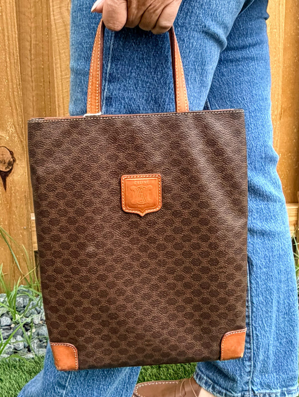 Celine Macadam Pattern PVC Leather Brown Mini Tote