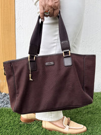 Gucci Boot Charm Canvas Leather Brown Tote Bag