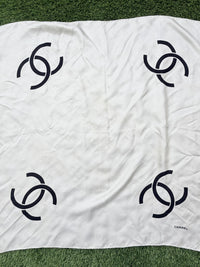 Chanel Coco mark Ivory Black Silk Scarf