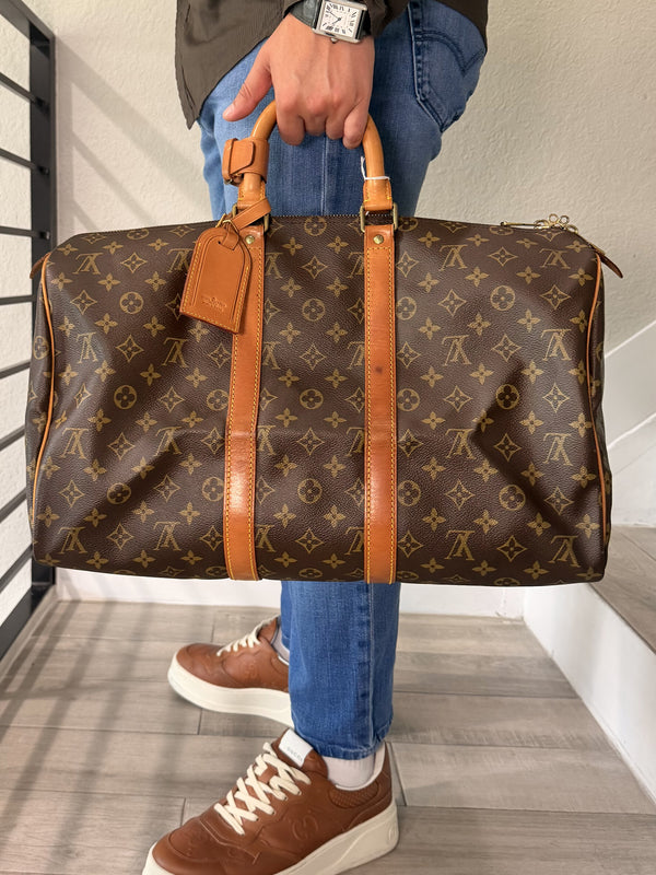 Louis Vuitton Monogram Keepall 45 Boston Bag W/Name tag