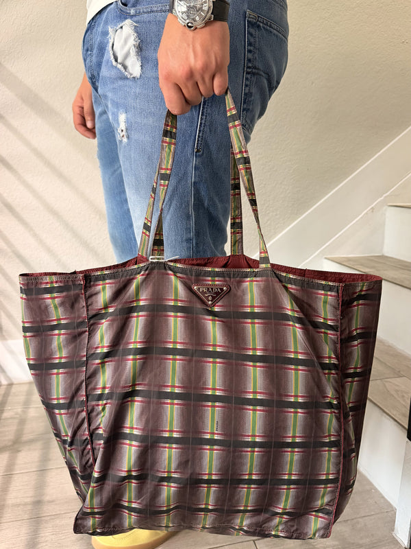 Prada Tote Bag plaid Nylon
