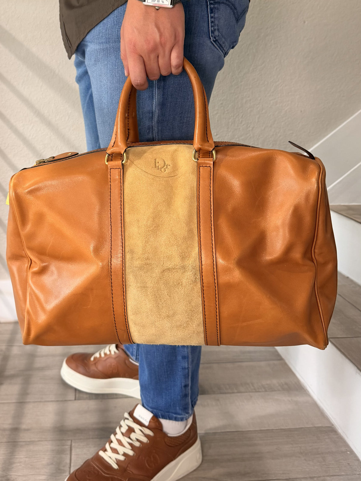 Christian Dior Leather & suede Beige 40 Boston Bag