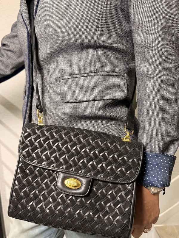 Vintage Bally Shoulder Bag Black suede Leather