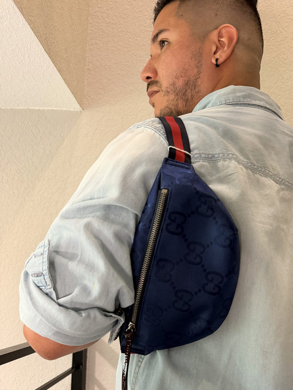 Gucci Waist Pouch Sherry Line Blue Nylon