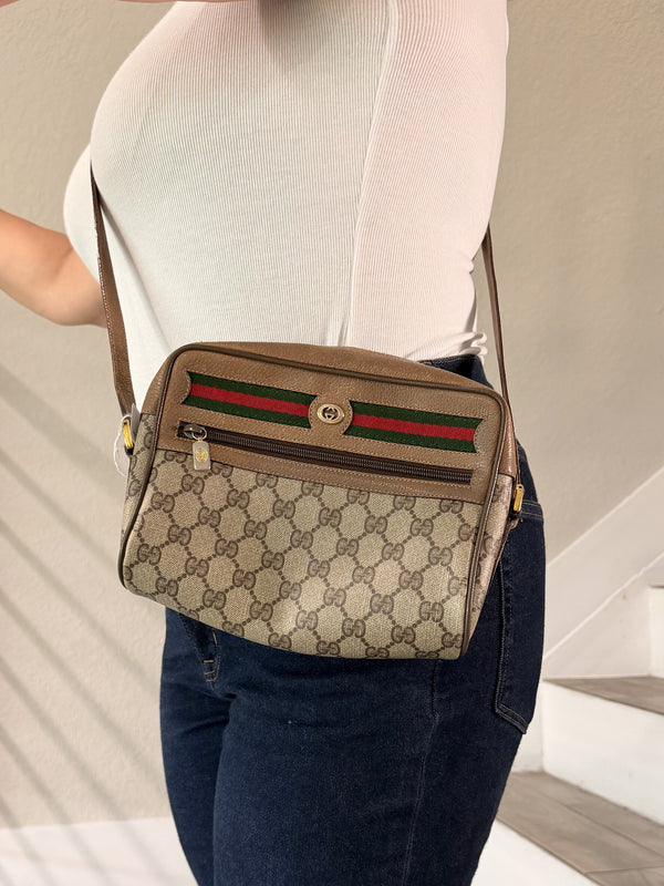 Gucci GG Supreme PVC Sherry Line Brown Shoulder Bag