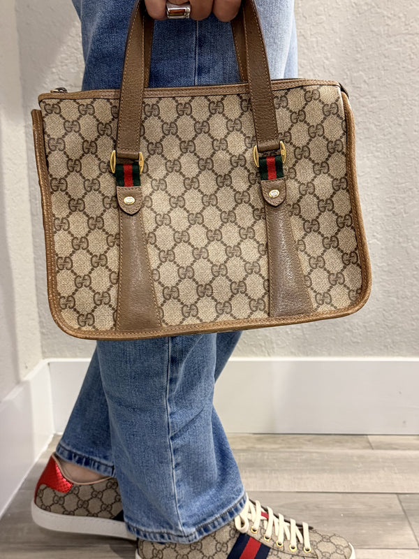 Gucci GG Supreme PVC Sherry Line  Beige Handbag