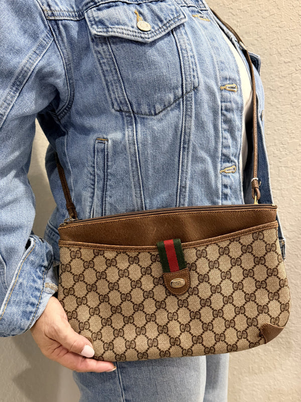 Vintage Gucci Shoulder Bag Sherry Line Brown
