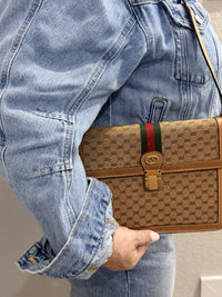 Vintage Gucci Shoulder Bag Sherry Line Brown Canvas