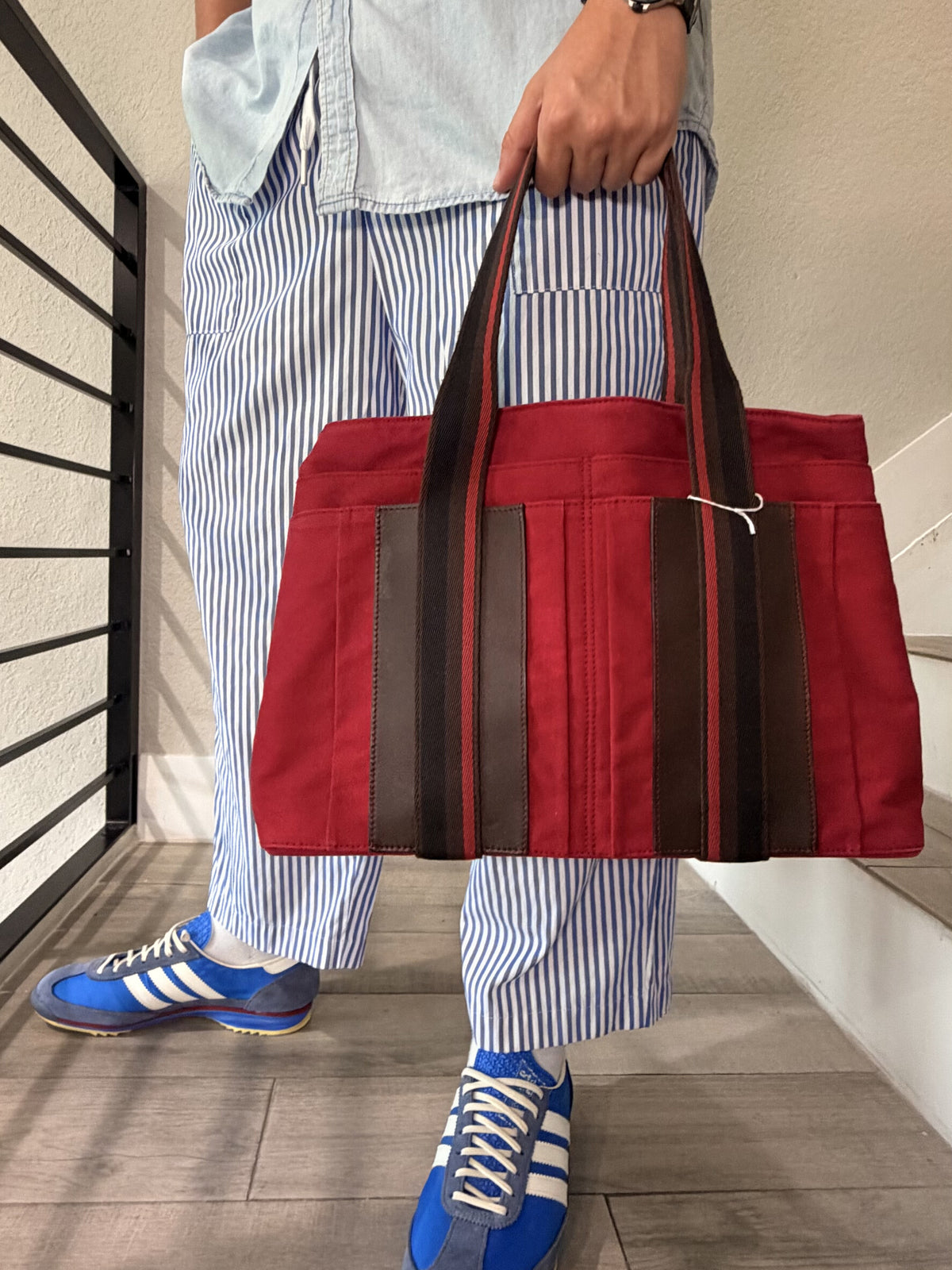 Hermes Troca Horizontal Canvas Leather Tote Bag